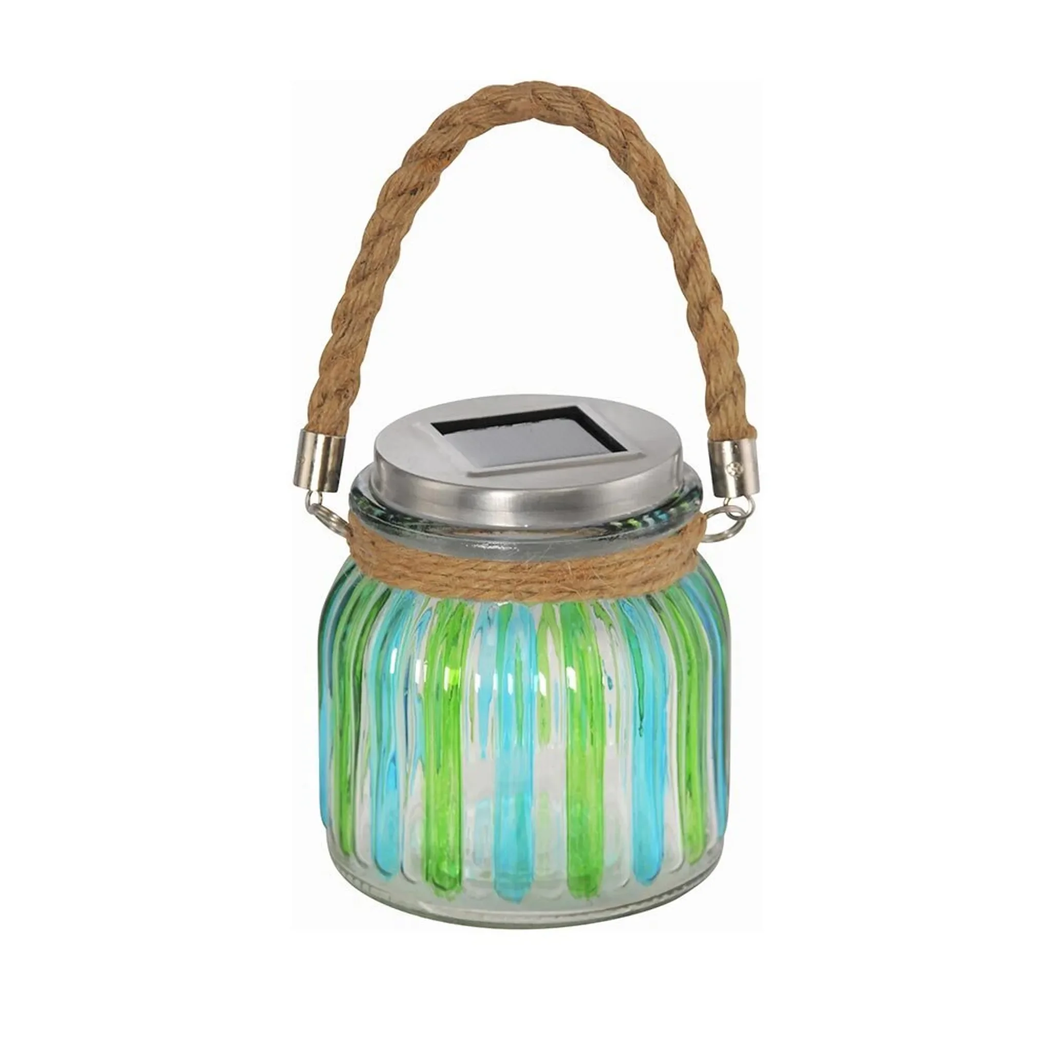 LED Solarglas Sonnenlichtglas Grün & Blau-Gestreift